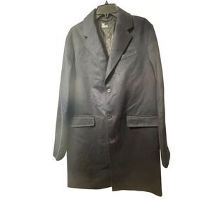 The Kooples Men's Leather Lapel Collar/Trim Wool Blend Coat Navy Size FR50/US 40